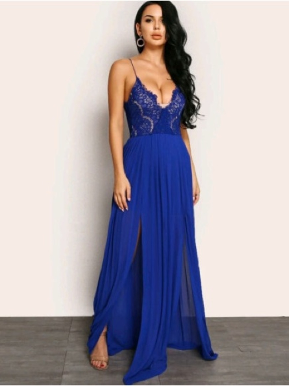 Royal Blue Lace Bodice Maxi Dress